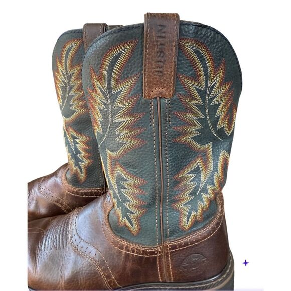 Justin Stampede Boots Work Mens 9.5 Brown Black WK4665 Leather Western Cowboy - Picture 10 of 16